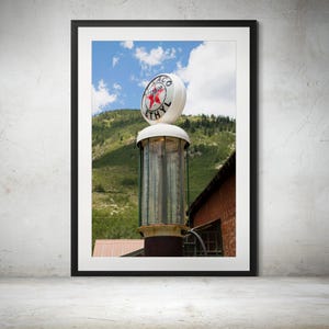 Vintage Texaco Ethyl Visible Gas Pump Print – Glass Cylinder Gas Pump, Red Star Logo, Colorado Petro Wall Art, Retro Americana Garage Art