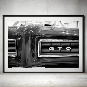 Pontiac GTO 1968 Front End - Muscle Car classique en impression noir et blanc, impression de voiture classique, Muscle Cars des années 1960