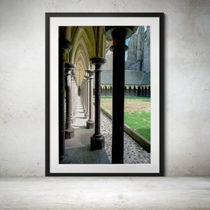 Mont Saint Michel Cloister Wall Art – France Abbey Photography Print, Medieval Architecture Decor, UNESCO Heritage Travel Photo