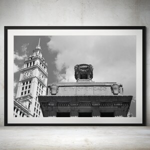 Iconic Chicago Architecture Wrigley Building and Michigan Avenue Bridge, Black and White Cityscape Photography Print, Chicago Wall Art Décor