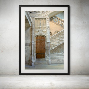 Rouen Cathedral Staircase Wall Art – Stone Library Stair Photo, Normandy France Architecture Print, Gothic Church Decor, Historic France Art