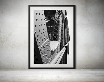 Architecture emblématique de Chicago : Lake Street Bridge - impression de photographie de paysage urbain noir et blanc, monument de Chicago, photographie de Chicago