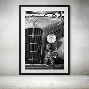 1935 Plymouth PJ Deluxe Black and White Print - Classic Front End, Grill Art, and Iconic Headlights - Car Enthusiasts, Automotive Art
