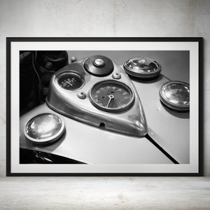 1940 Indian Sport Scout Motorcycle Fuel Tank & Gauges - Black and White Photography Print, Vintage Motorcycle Art, Classic Motorcycle Print