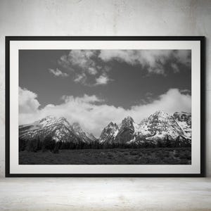 Grand Teton Schwarzweiß-Fotografie – Wyoming Berg Wand Kunst, National Park Landschaft, Fine Art Natur Foto, Rustikales Dekor