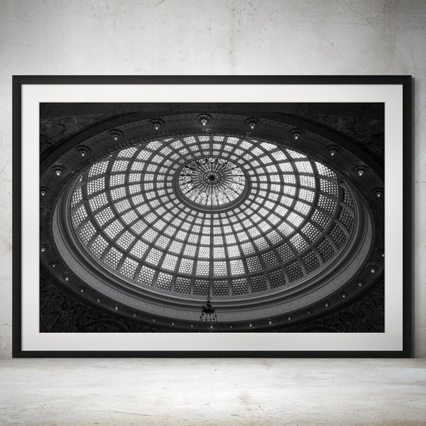 Chicago Cultural Center Tiffany Dome - Black and White Architectural Photography Print, Chicago Photography, Iconic Chicago Landmark