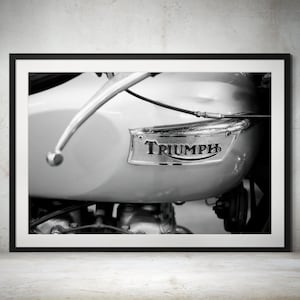 1977 Triumph Bonneville 750 T140V - Classic Motorcycle Emblem in Black and White Print, Vintage Motorcycle Art