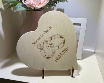 personalisiertes Herz aus Holz mit Wunschname und Datum, Romantisches Geschenk für Liebespaare, Valentinstag, Jahrestag, Hochzeit, Verlobung