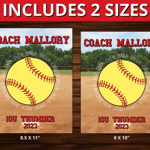 10u Sign Custom Softball Coach Gift, Thank You Softball Coach Printable ...