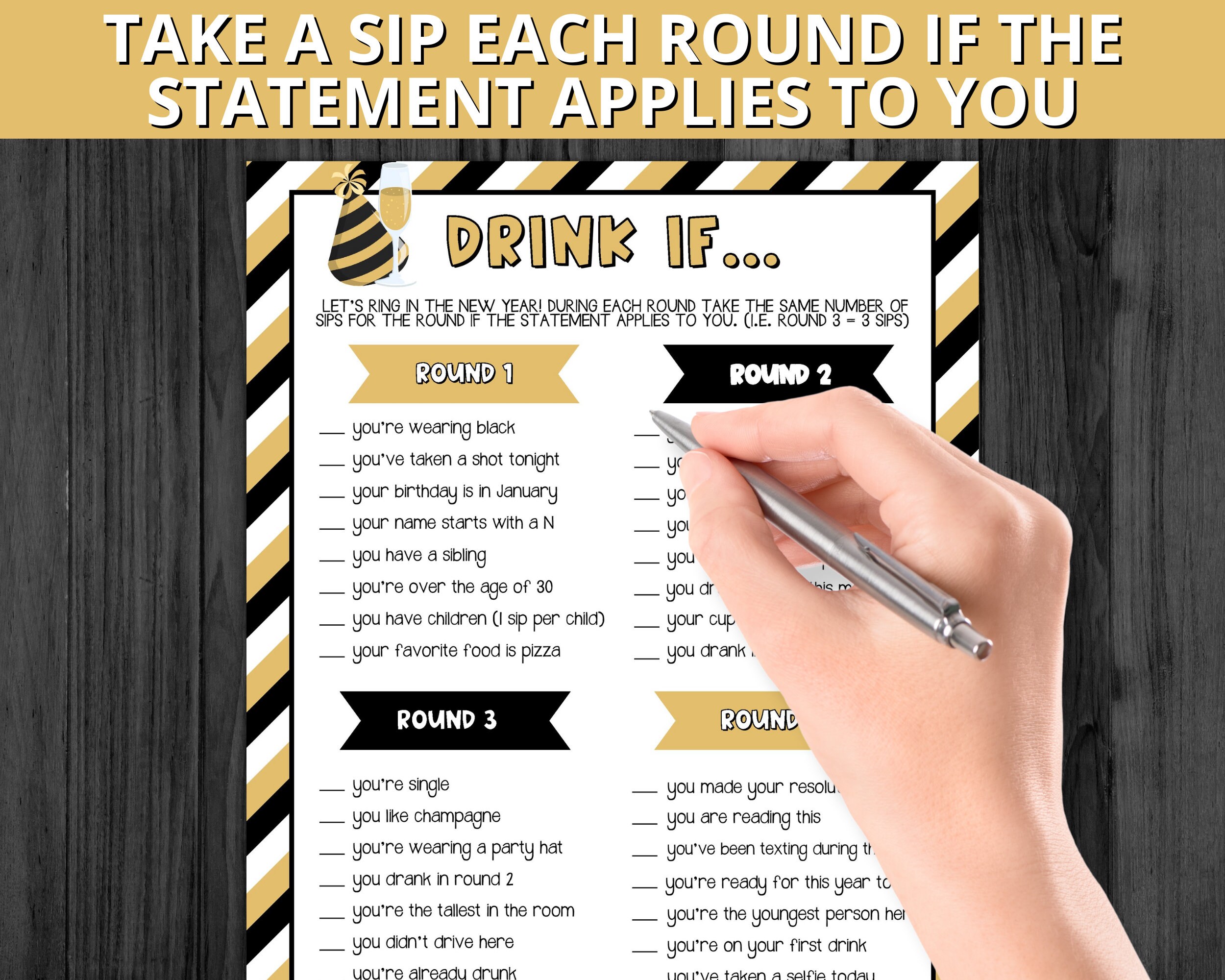 New Year's Eve Drink If Game, Adult New Year's Eve Drinking Game ...