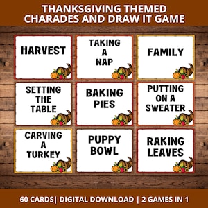 Thanksgiving Charades Printable Game, Thanksgiving Draw It Game, Thanksgiving Game For a Group, Thanksgiving Games Charades