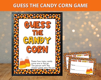 Jeu de devinettes de bonbons au maïs, jeu de récolte d'automne, jeux de fête d'Halloween pour enfants, panneaux de jeu de fête d'Halloween