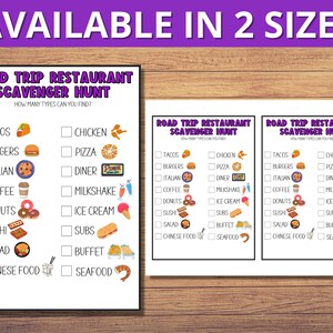 Road Trip Scavenger Hunt, Restaurant Scavenger Hunt Printable for Kids ...