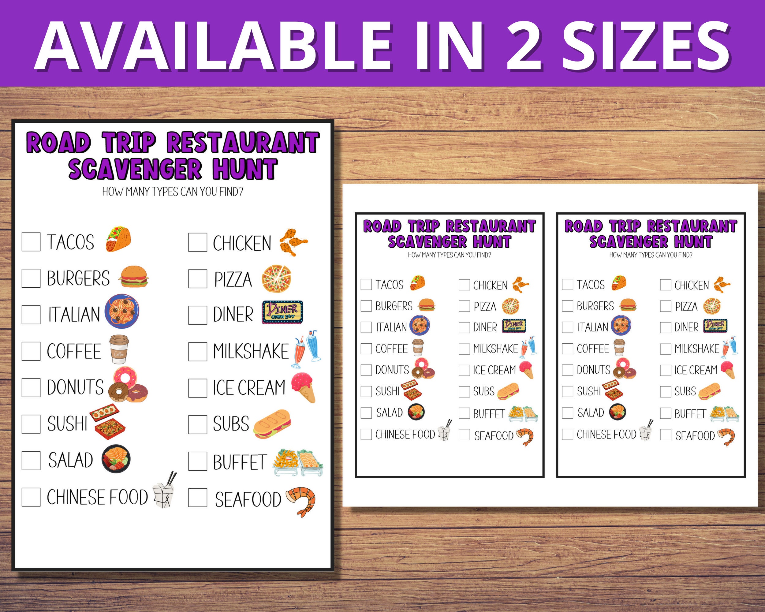 Road Trip Scavenger Hunt, Restaurant Scavenger Hunt Printable for Kids ...