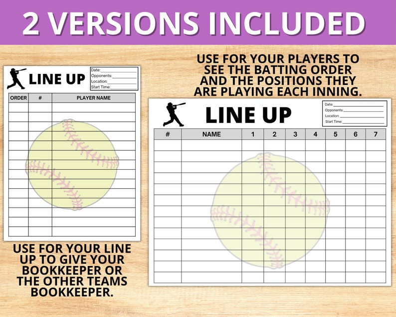 Softball Line up Card Template, Batting Line up Printable, Softball ...