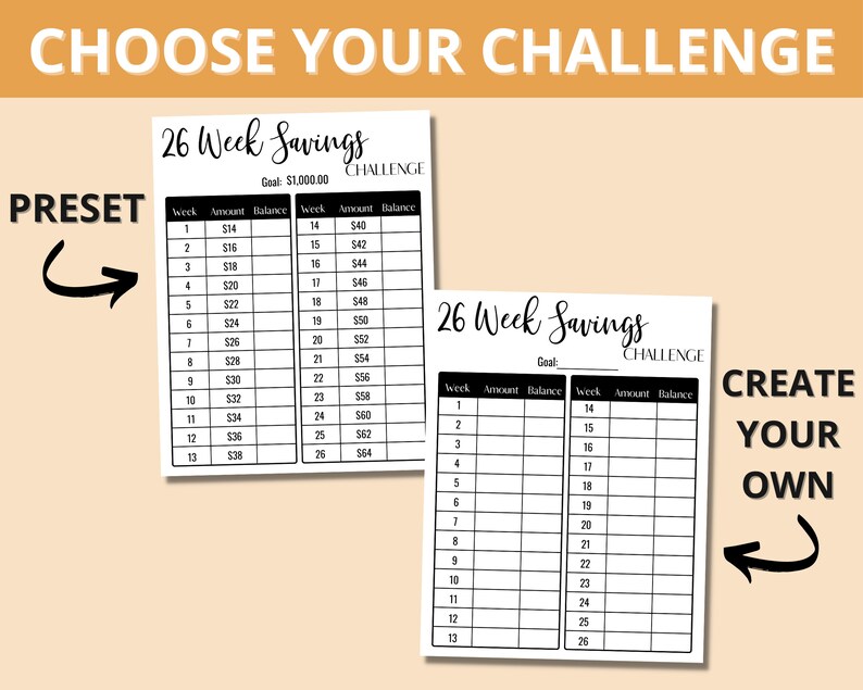 26 Week Savings Challenge Printable Savings Challenge Tracker - Etsy