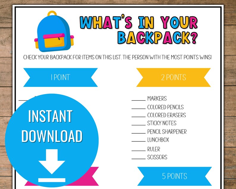 Back to School What's in Your Backpack Activity First Day Etsy