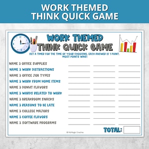 Work Themed Think Quick Game, Office Party Games, Office Icebreakers, Work Games for Team Building, Games for Work,