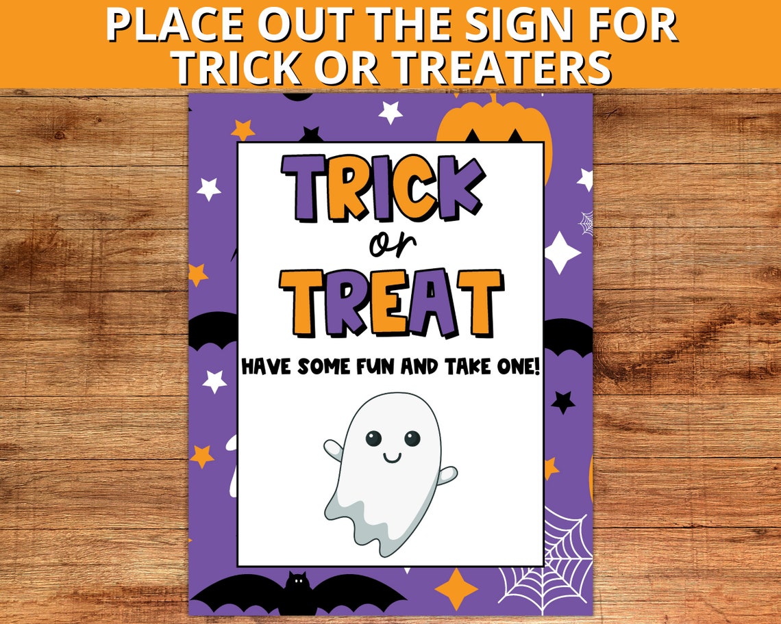 Trick or Treat Sign Halloween Candy Sign Halloween Printable - Etsy