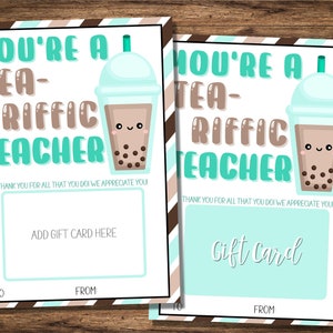 Titulaire de la carte-cadeau de fin d'année scolaire imprimable, professeur de thé-Riffic, para appréciation, semaine d'appréciation des enseignants imprimable