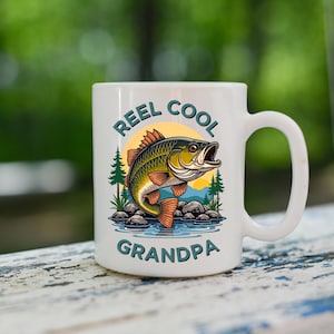 Tazza Reel Cool Grandpa, regalo per la festa del papà per il nonno, regalo per la pesca del nonno, tazza da pesca per il nonno