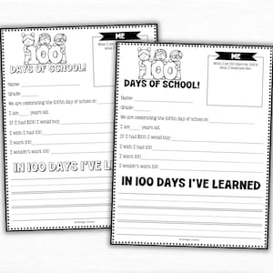 100th Day of School,  100 Days of School Printable for Kids, 100th Day of School Worksheets