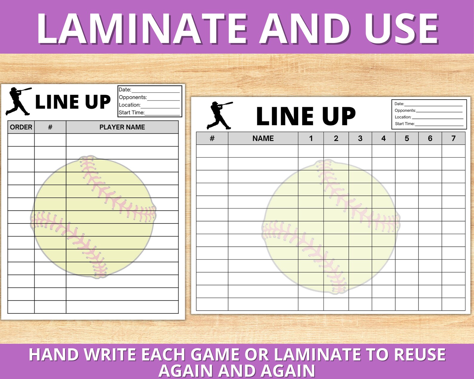 Softball Line up Card Template, Batting Line up Printable, Softball
