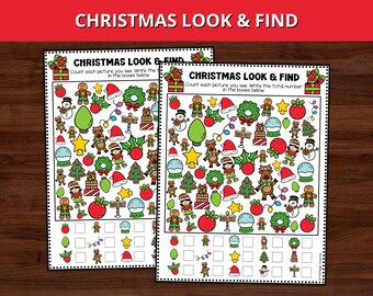 Christmas Look and Find Game, Kids Christmas Activity,  Christmas I Spy Printable Game for Kids