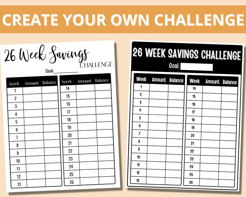 26 Week Savings Challenge Printable Savings Challenge Tracker - Etsy