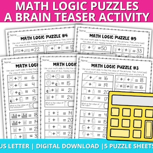 Back to School Math Logic Puzzle, Brain Teasers for Kids, Gifted and Talented Enrichment, Printable Logic Puzzles, Math Enrichment