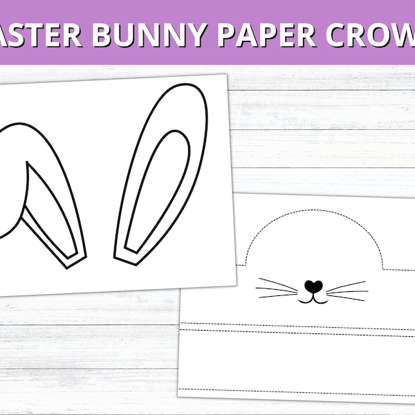 Easter Bunny Paper Crown, Bunny Ears Headband, Printable Easter Craft