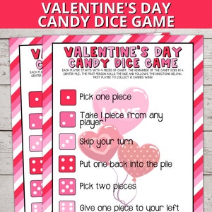 Valentine&#39;s Day Candy Dice Game, Valentine&#39;s Activity for Kids, Valentine&#39;s Day Classroom Party Game