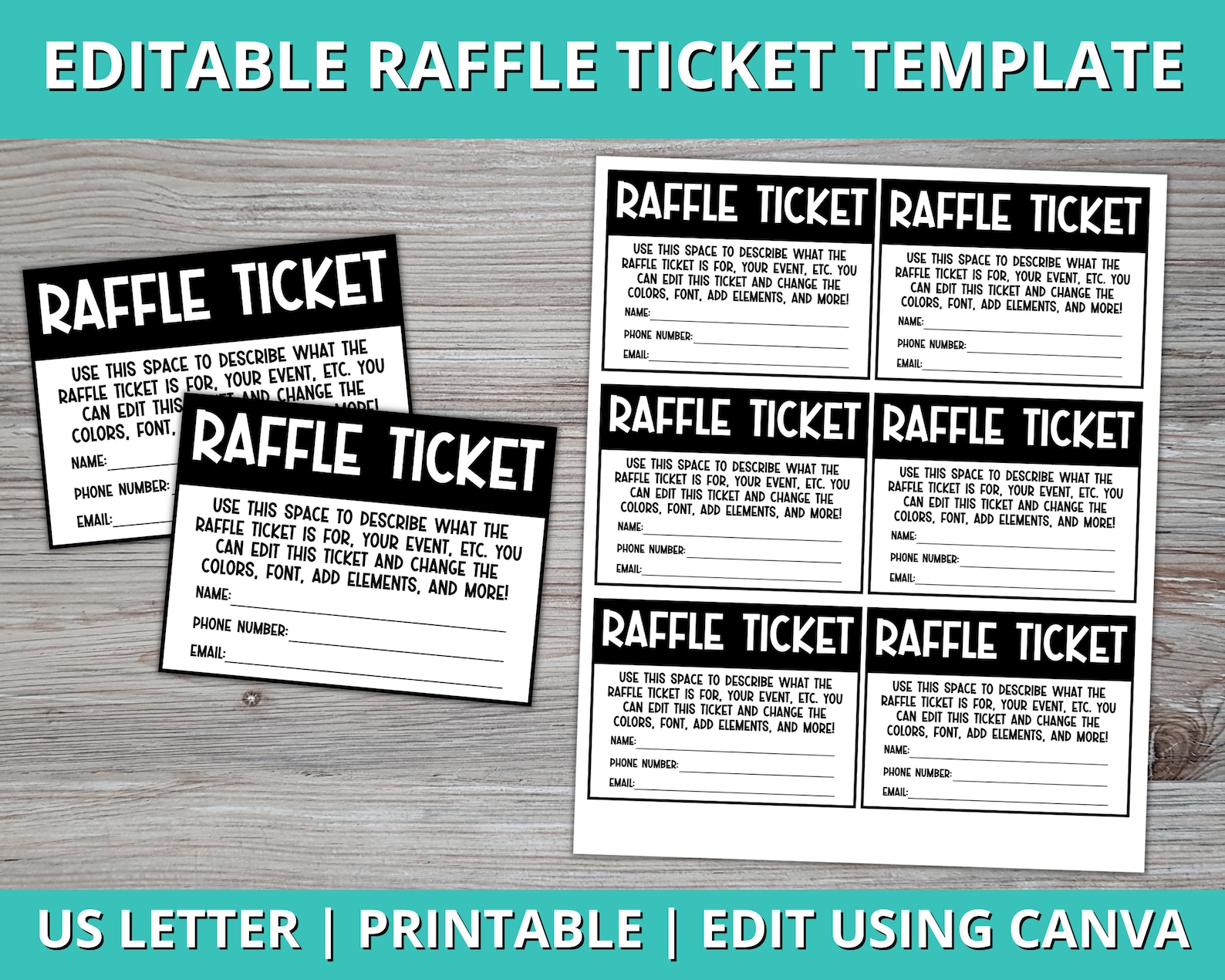 Multiple Raffle Tickets Editable Raffle Ticket Template, Printable Raffle Ticket - Etsy