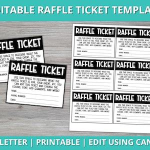 Editable Raffle Ticket Template, Printable Raffle Ticket