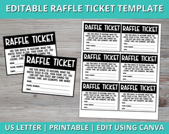 Editable Raffle Ticket Template, Printable Raffle Ticket