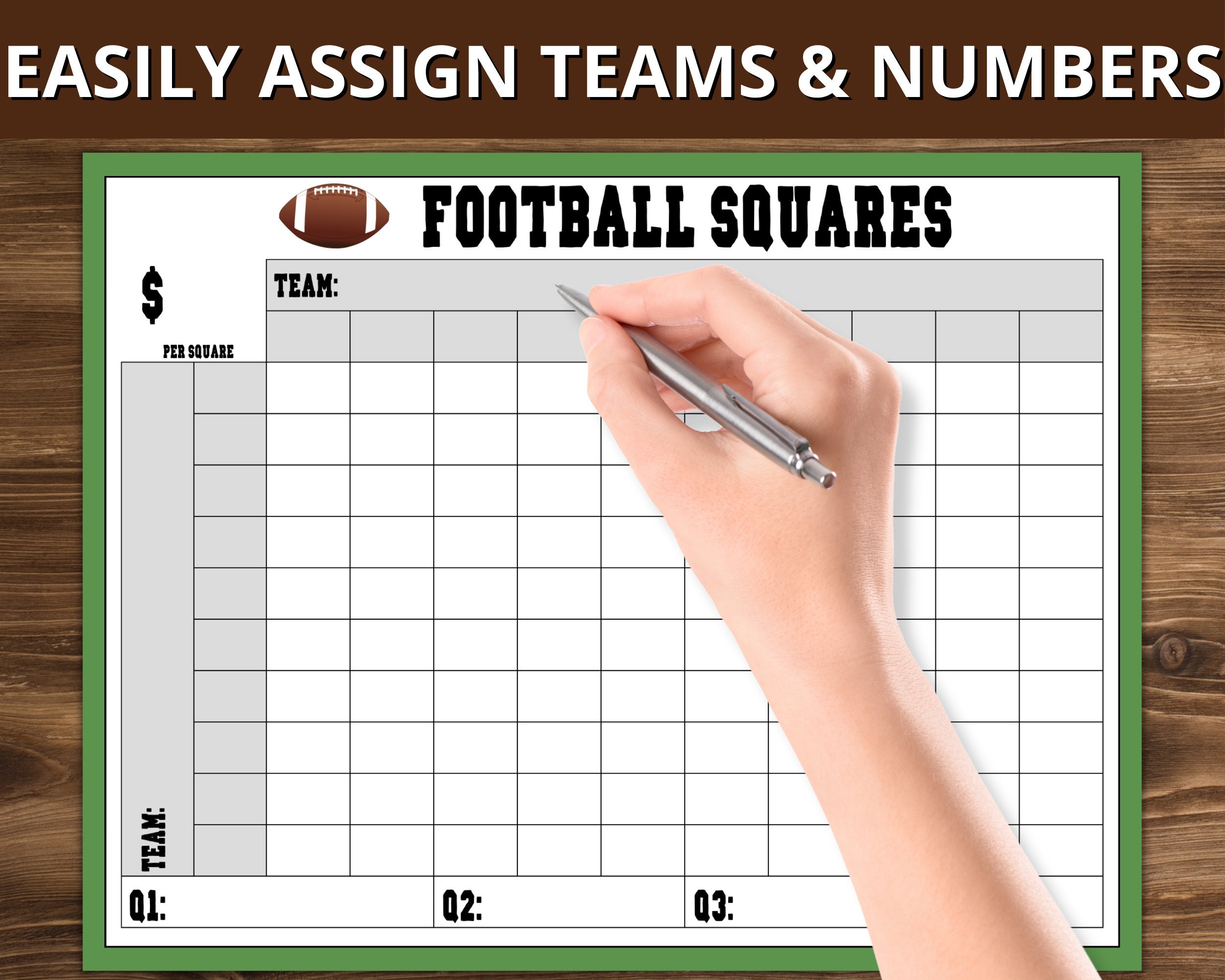 Printable Football Squares Game Football Pool Grid 100 Etsy