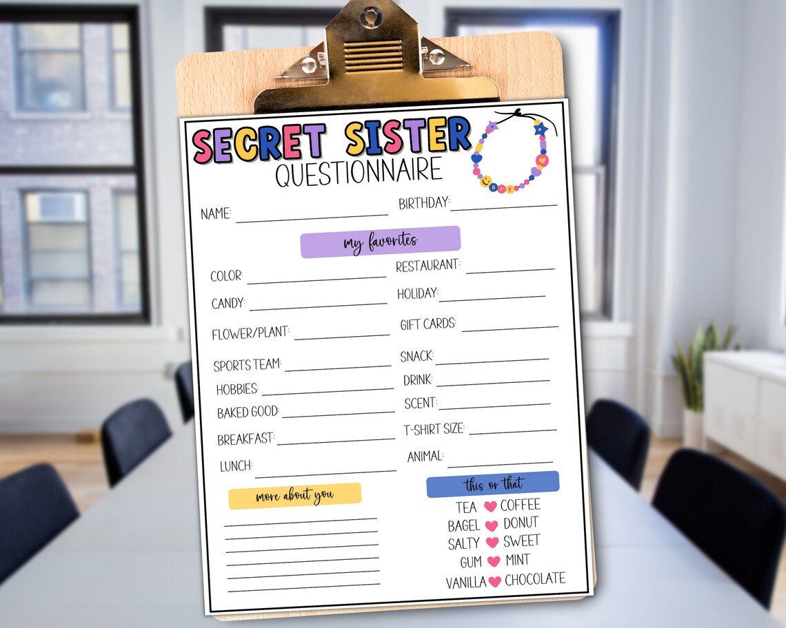 Secret Sister Questionnaire Secret Sister Printable Survey - Etsy