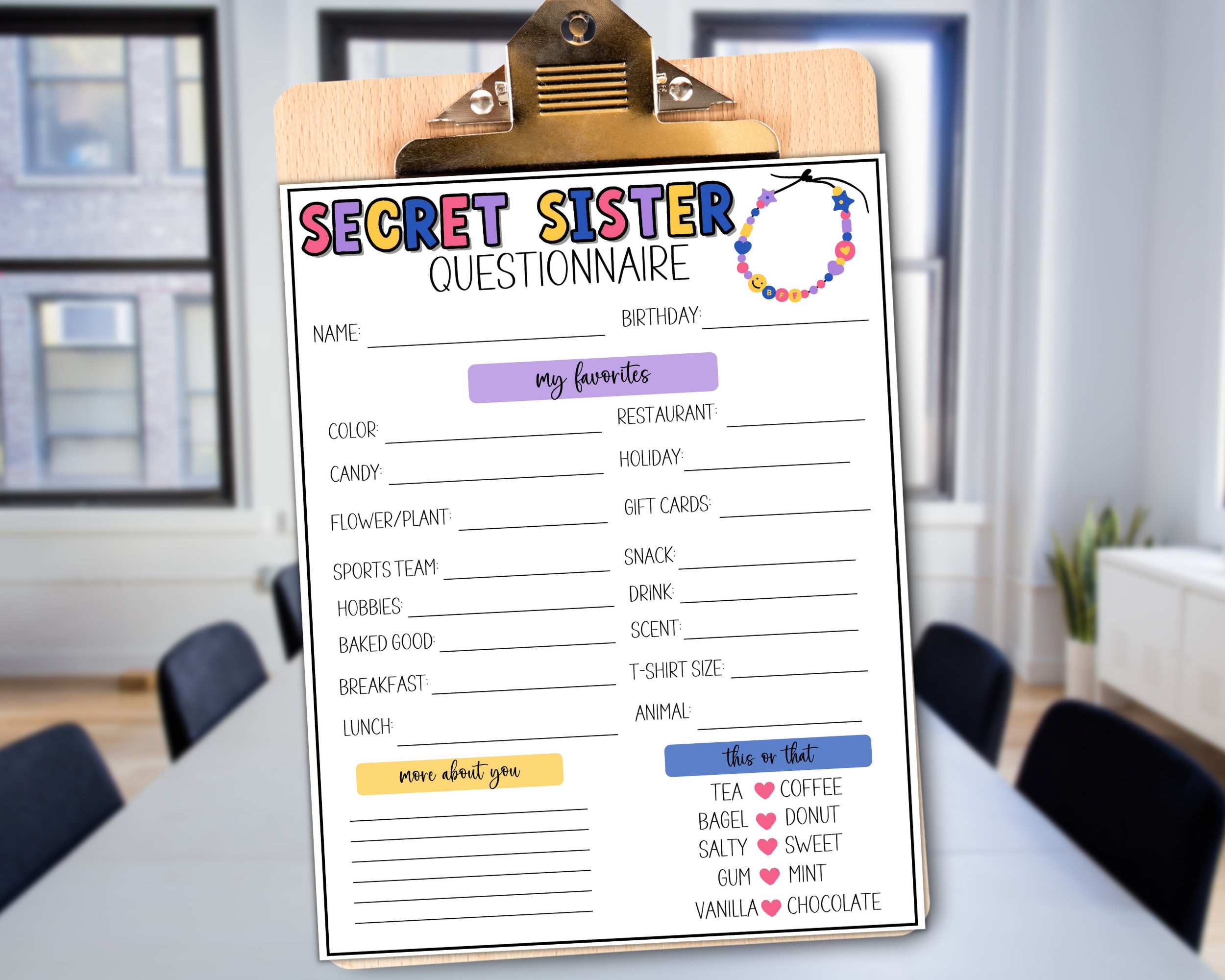 Secret Sister Questionnaire, Secret Sister Printable Survey, Gift ...