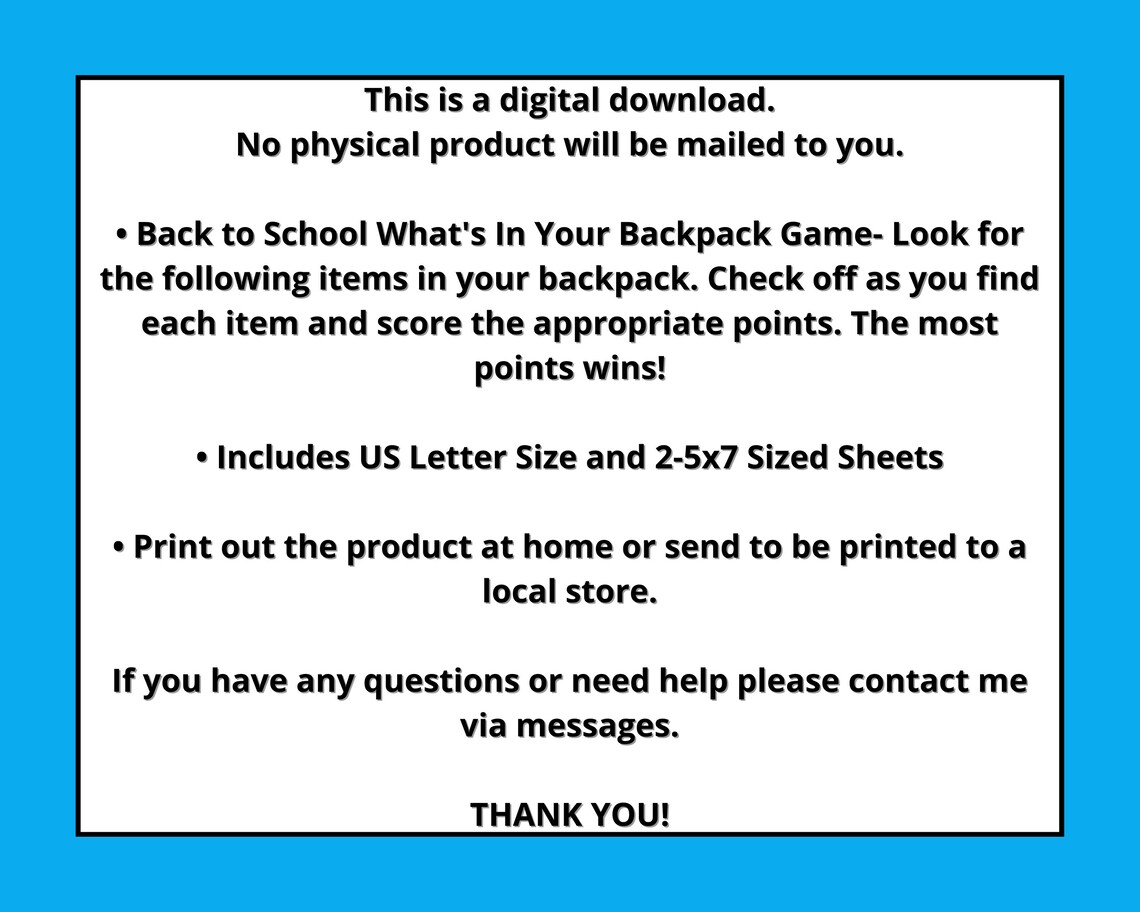 Back to School What's in Your Backpack Activity First Day Etsy