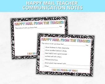 Happy Mail Teacher Communication Notes, Teacher Mail Cards, Note from the Teacher, Teacher Brag Cards, Positive Note from the Teacher
