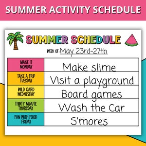 Kids Summer Schedule, Summer Activity Planner for Kids, Summer Activities at Home