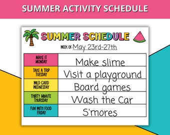 Kids Summer Schedule, Summer Activity Planner for Kids, Summer Activities at Home