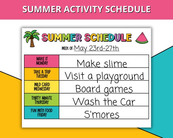 Kids Summer Schedule, Summer Activity Planner for Kids, Summer Activities at Home