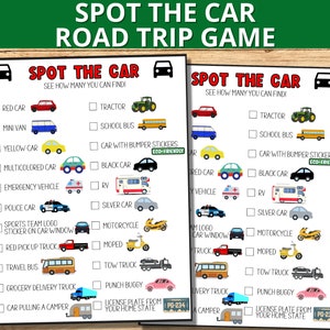 Spot the Car Road Trip Game, Road Trip Scavenger Hunt Printable for Kids, Car Ride Activity