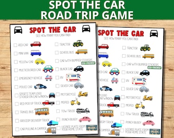 Spot the Car Road Trip Game, Road Trip Scavenger Hunt Printable for Kids, Car Ride Activity