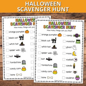 Halloween Scavenger Hunt, Printable Kids Halloween Party Games, Sensory Bin Activity, Halloween Scavenger Hunt at School