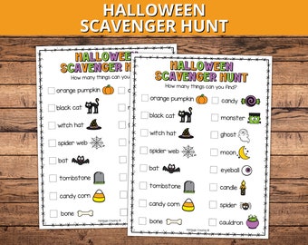 Halloween Scavenger Hunt, Printable Kids Halloween Party Games, Sensory Bin Activity, Halloween Scavenger Hunt at School