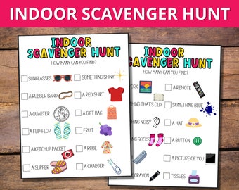Indoor Scavenger Hunt, Scavenger Hunt Printable for Kids, Rainy Day Activity