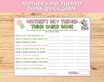 Muttertags-Themen-Think Quick-Spiel, Muttertags-Quizspiel, Muttertags-Brunch-Spiel