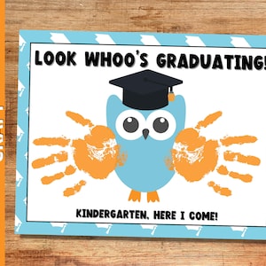 Preschool Graduation Keepsake Handprint Art, Look Whoo&#39;s Graduating, Pre-K Graduation Printable Sign, Daycare Graduation Craft